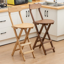 Folding high stool High foot stool solid wood close to back chair portable matzstool for home province space dining chair bar table chair