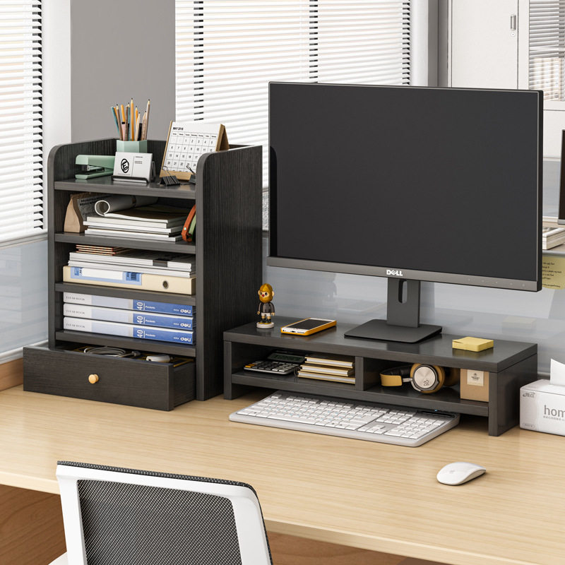 Computer monitor elevated desk rack office desktop storage shelf station multi-layer file rack