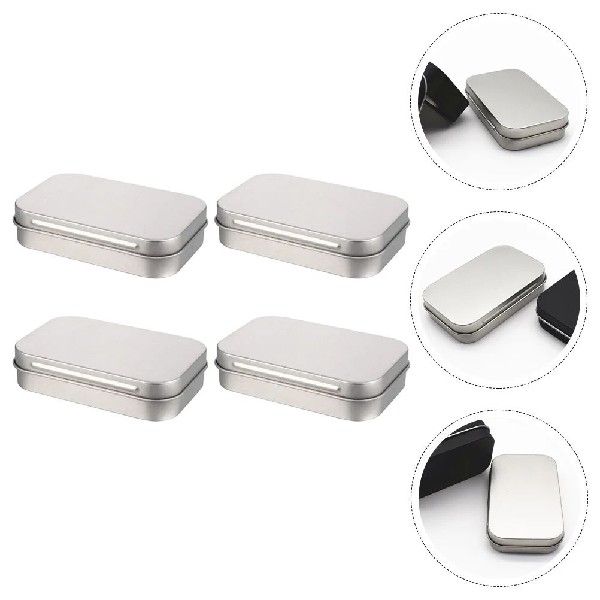 4 Pcs Tinplate storage box Rectangular case Accessories-Taob