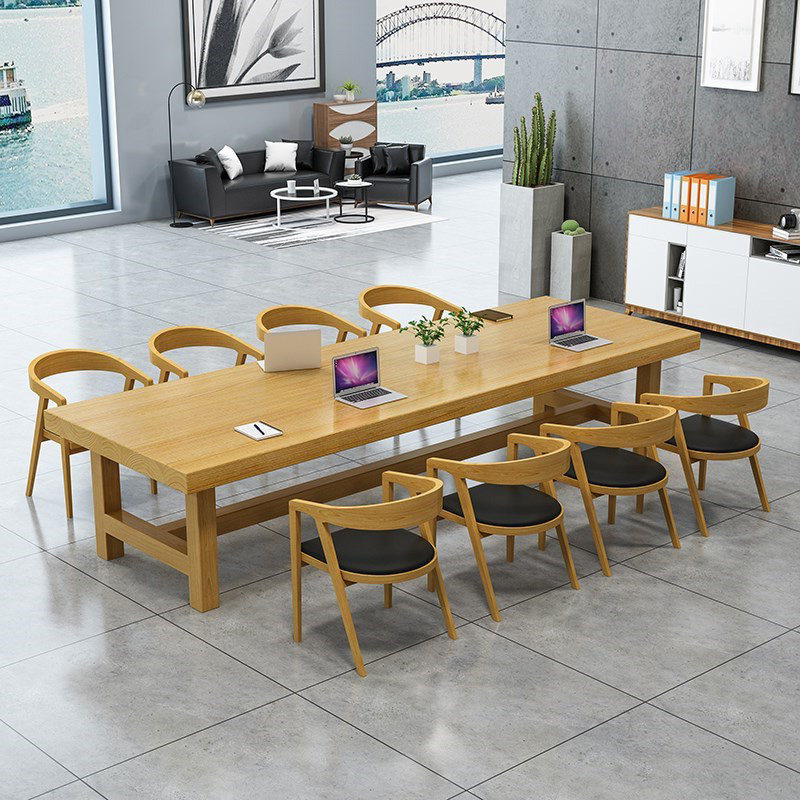Nordic solid wood long strip conference table simple modern large 3 meters office training strip workbench table and chair combination
