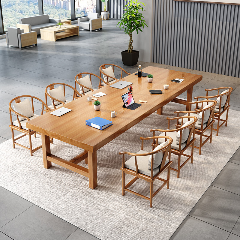 Office long table and chair combination simple and modern negotiation workbench rectangular office long table solid wood conference table