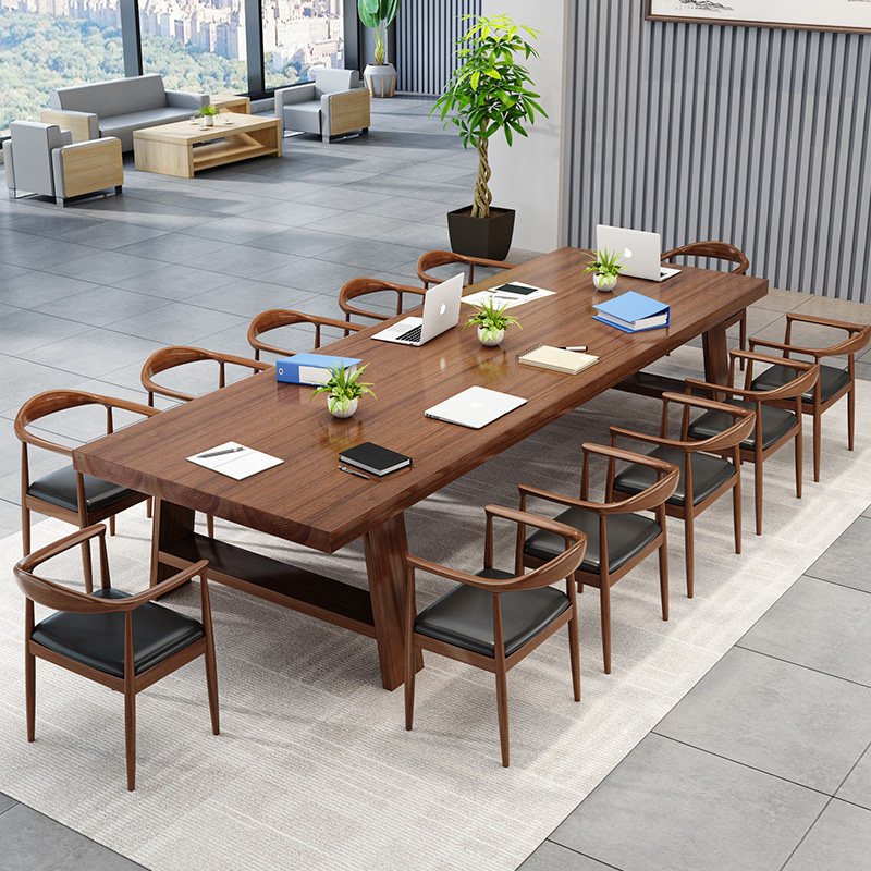 Large solid wood conference table long table simple modern office desk and chair combination rectangular workbench negotiation training table