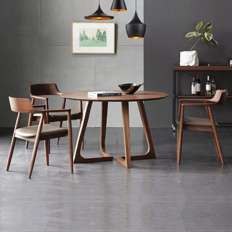Office solid wood round table reception negotiation log round dining table small apartment home simple modern table and chair combination