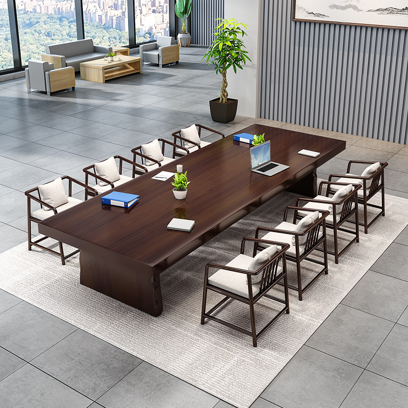 Simple modern all solid wood conference table and chair combination library long strip large table office long table work negotiation table