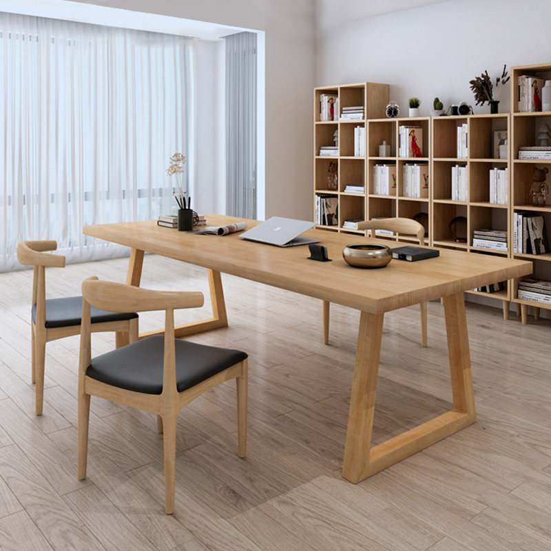 Nordic solid wood desk desk home simple bar computer workbench log office negotiation table and chair combination