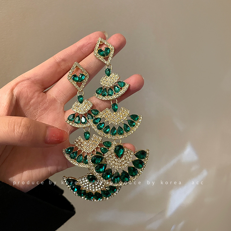 925 Silver Needle with Crystal Fan Earring Design Fashion Festival Air Nail Temperance Personal Accessories