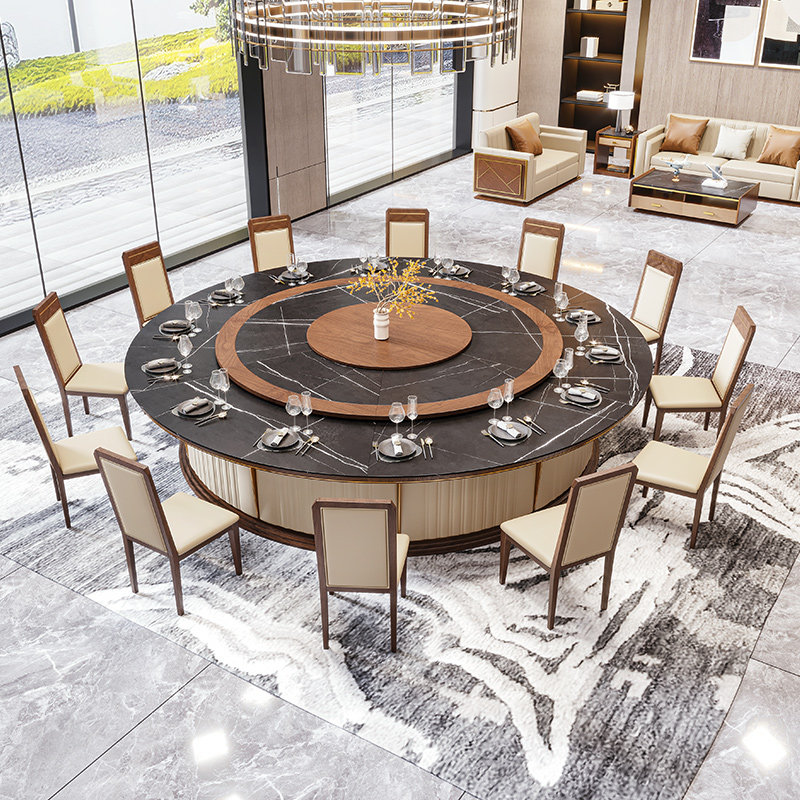 Hotel Dining Table Big Round Table Hotel Bag Room Solid Wood Dining Table And Chairs Light Lavish Rocky Plate Hotpot Table induction cooktop