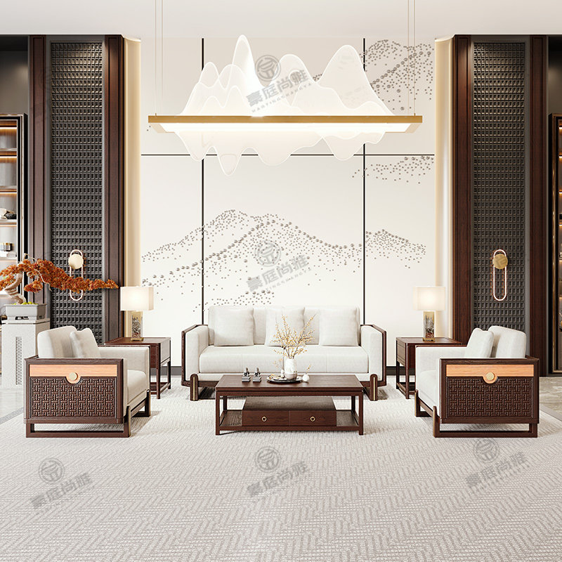 New Chinese-style solid wood sofa high-end villa size light luxury ash 1 2 3 sofa living room furniture