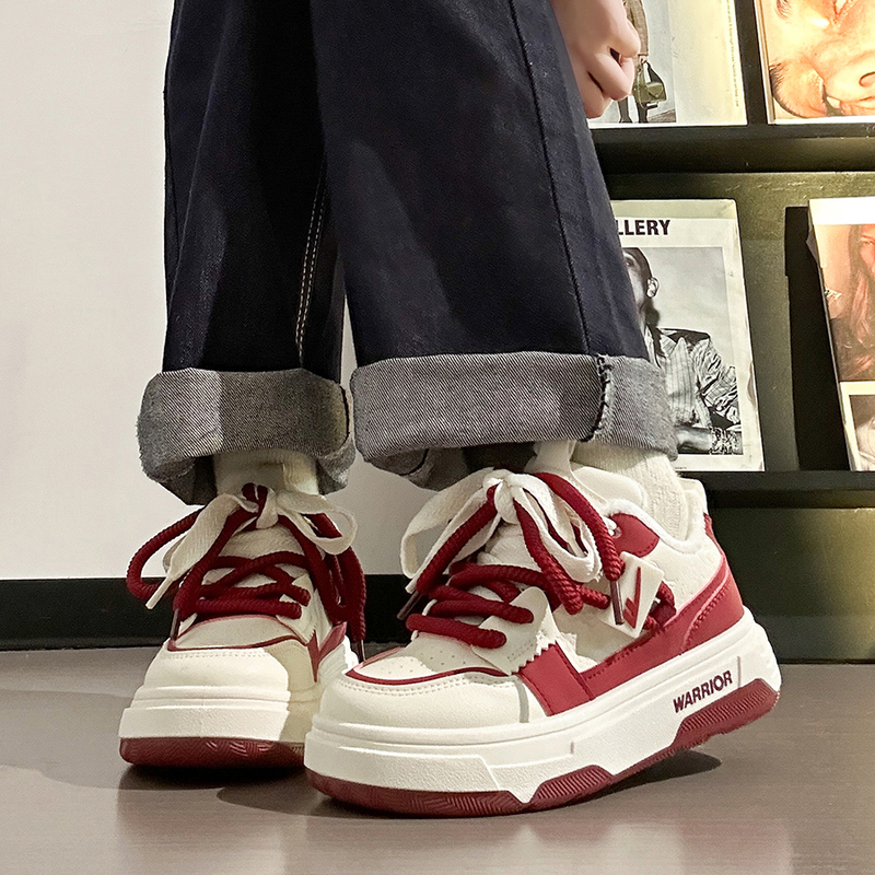 Pull-Back Burgundy Women's Shoes, New White Sneakers, Popular Women's Sports Shoes, Versatile Thick-Soled Breathable Casual Sneakers for Women