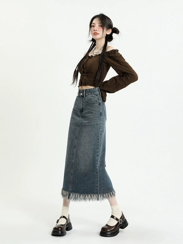 Осенняя демисезонная джинсовая юбка, высокая талия, коллекция 2023, подходит для подростков, А-силуэт