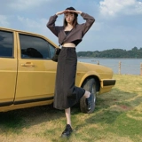 Осенняя демисезонная джинсовая юбка, высокая талия, А-силуэт, с акцентом на бедрах