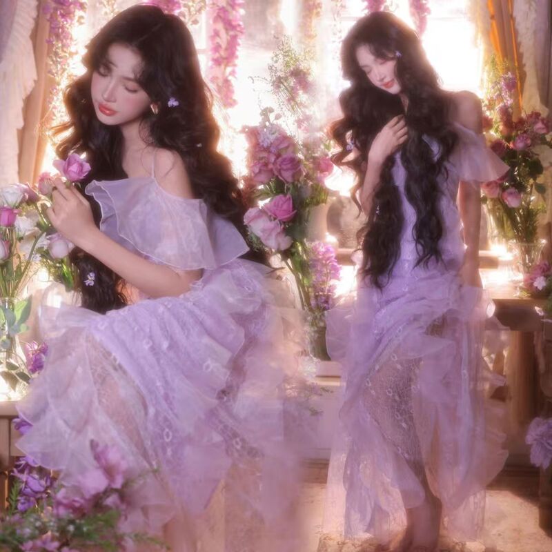 Girl's Birthday Art Photo Outfit, Beautiful and Dreamy Purple Gauze Dress, Colorful Gauze Wedding Photography Dress