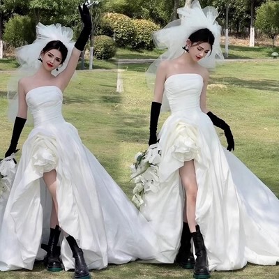 New Studio Photography Travel-Themed Clothing, Fashionable Street Photography, Wedding Photography, Outdoor Short-Front-Long-Back Train Dress