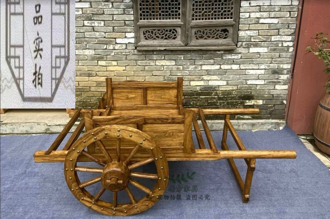 景点架子车摆件人力推车古代运输工具旅游区道具实木道具推车定制