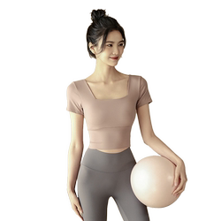 가슴 패드 스포츠 짧은 소매 티셔츠와 SQSF 요가 탑