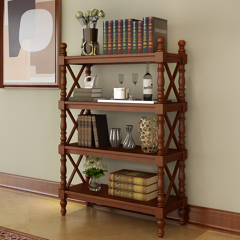 American-Style Solid Wood Bookshelf, Living Room Floor-Standing European-Style Bookcase, Household Multi-Layer Storage Rack, Children's Storage Small Partition Cabinet