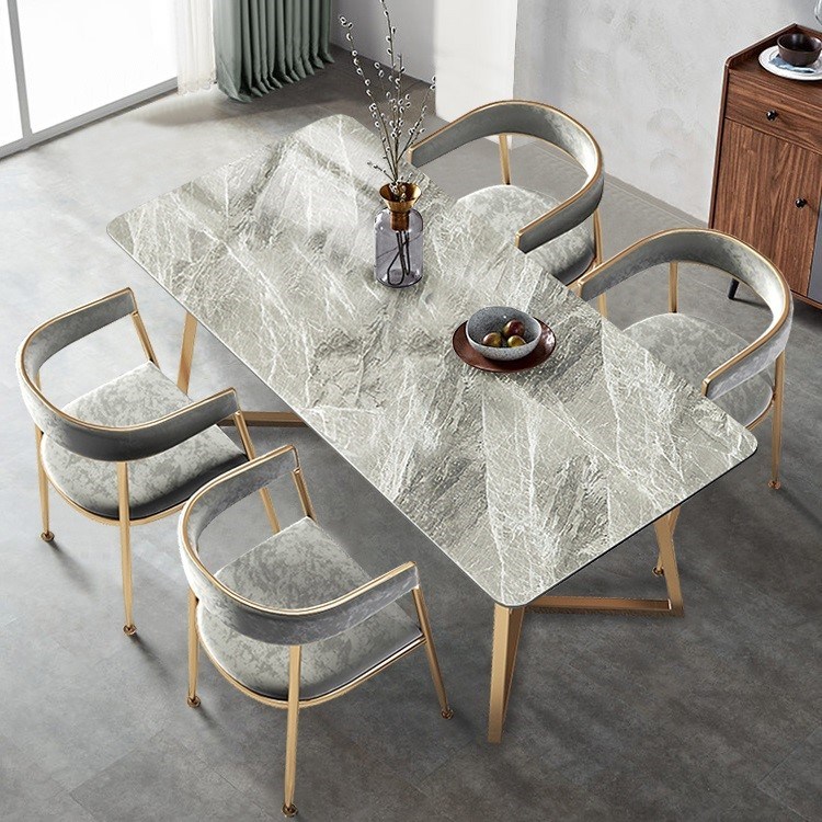 Dining Table And Chairs Subnet Red Dining Room Light Lavish Marble Small Household Type Commercial Home Composition Suit Black & White Grey Rock Board