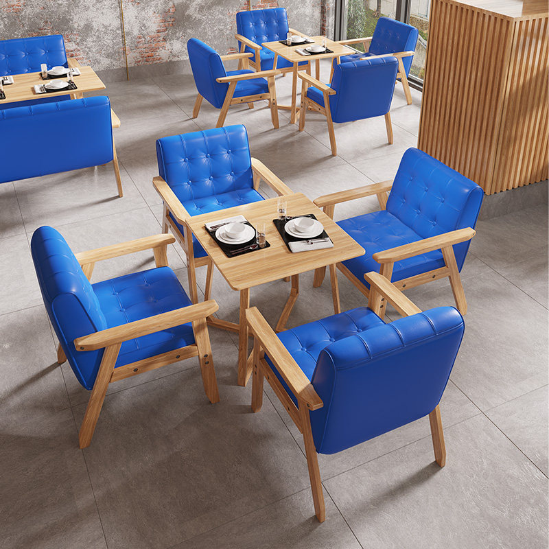 Internet celebrity Klein blue sofa card seat clear bar coffee shop milk tea shop table and chair combination dessert bar restaurant commercial