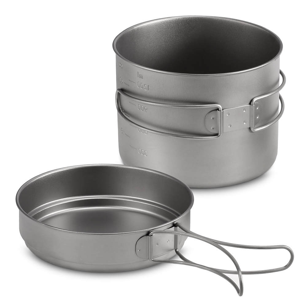 1100ML 600ML Titanium Pot Pan Set Super Lightweight Outdoor