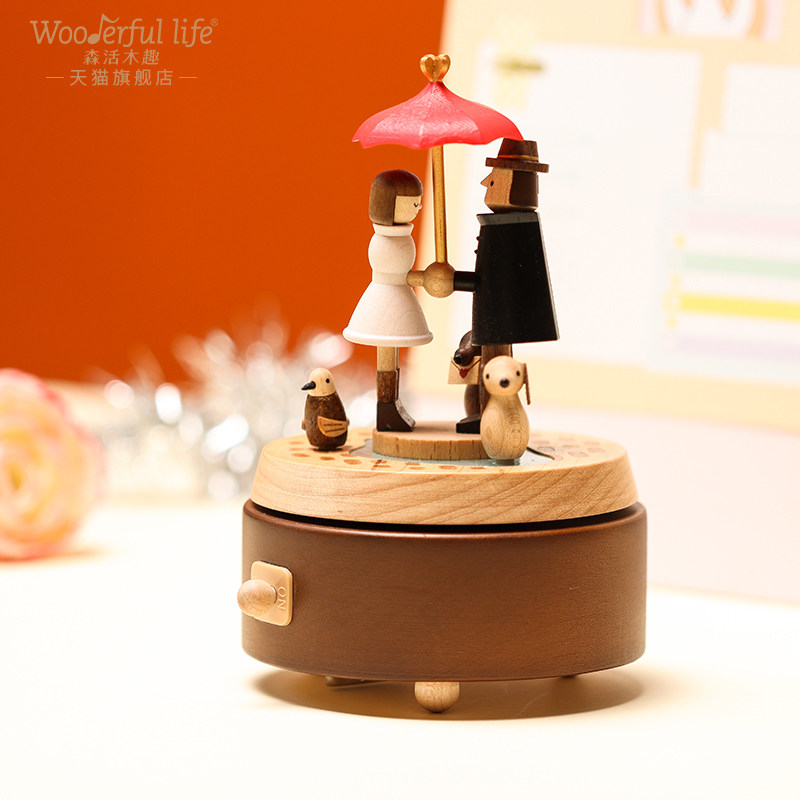 Sen Live Wooden Music Box Ferris Wheel Carnon Octop Box Birthday Boyfriend Gift for Valentine's Day