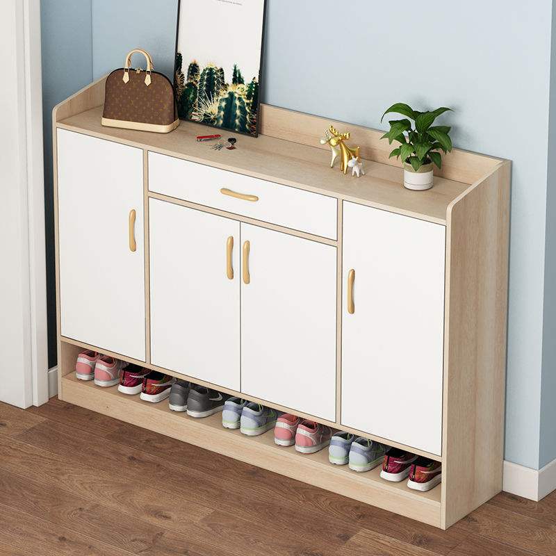 Shoe cabinet storage shelf household shoe rack fully enclosed door slippers shelf imitation solid wood simple multi-layer bedroom shoe rack female