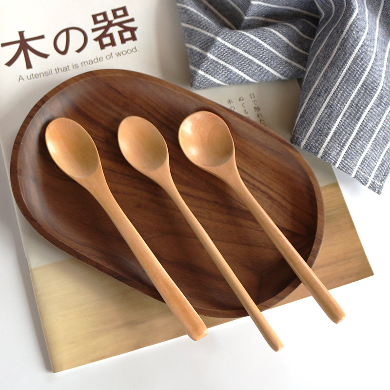 Wooden spoon Children eat spoon of simple log spoon baby spoon spoon without hot spoon tableware