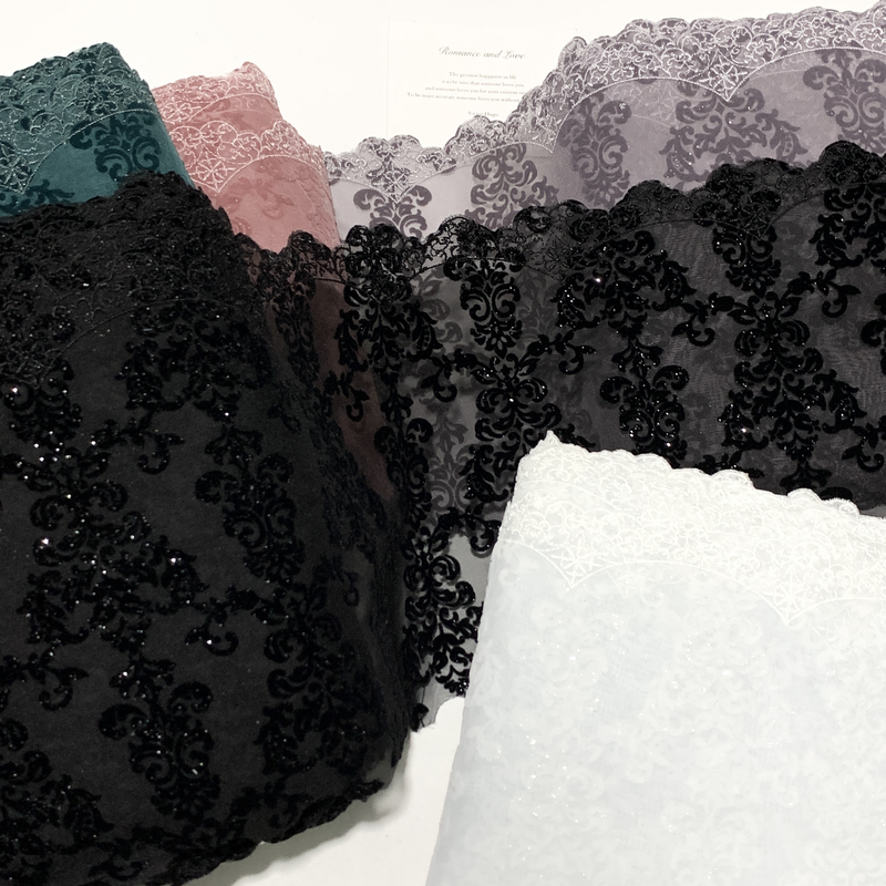 Japanese Retro Palace Style Shiny Flocking Embroidery Mesh Lace Trim Decorative Fabric Design