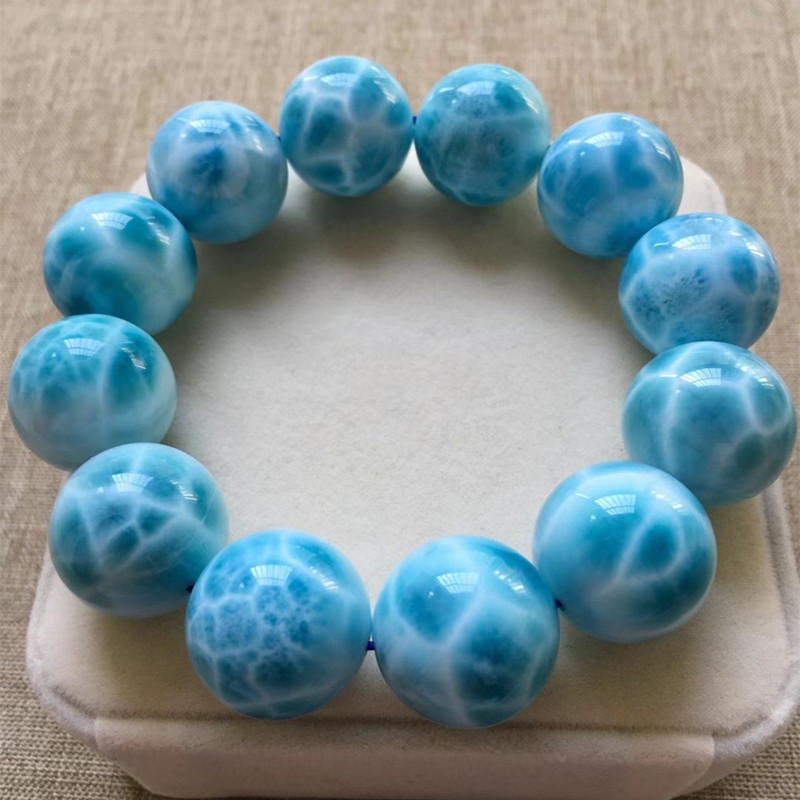 Shichangge 天然ブルークリスタル ドミニカ産ラリマーブレスレット（女性用）、ラリマーブレスレット、海の亀の甲羅模様の石