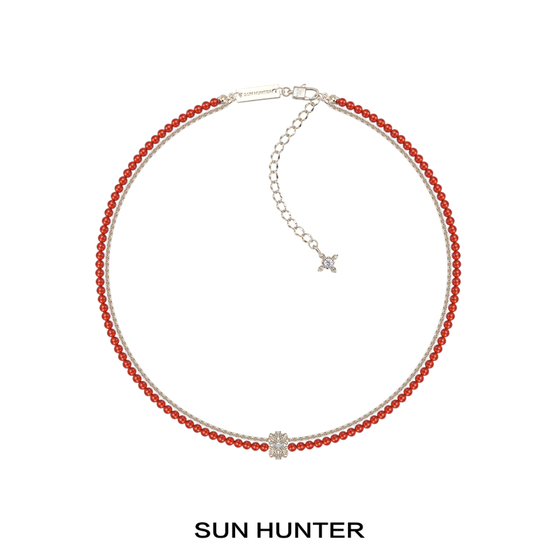 Sun Hunter "Iris Blossom in Bloom" Original Passepartout Red Agate Double Layer Necklace New Year Clavicle Chain