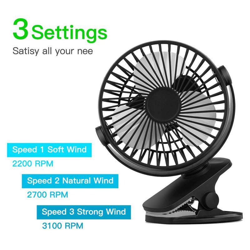 New 360° USB Clip Fan Cooling Mini Fan Portable 3 Speed