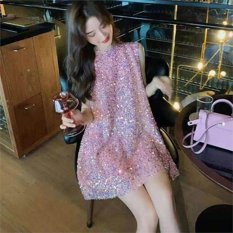 Sequin Dress for Women, New Summer Style, European Design, Heavy Craftsmanship, Shiny, Loose Fit, Plus Size, Slimming, Thin Tank Dress Sequin Dress for Women, New Summer Style, European Design, Heavy Craftsmanship, Shiny, Loose Fit, Plus Size, Slimming, Thin Tank Dress