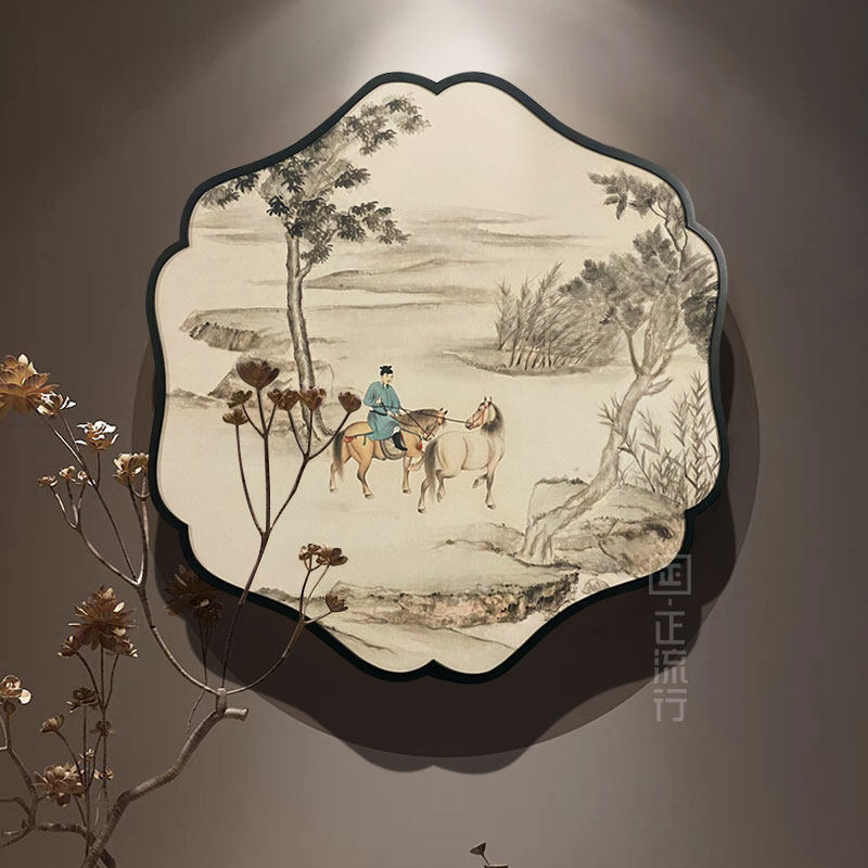 New Chinese pure hand painted country painting tea room Mind room decoration painting into the family Xuanguan irregular round dining room hanging painting-Taobao