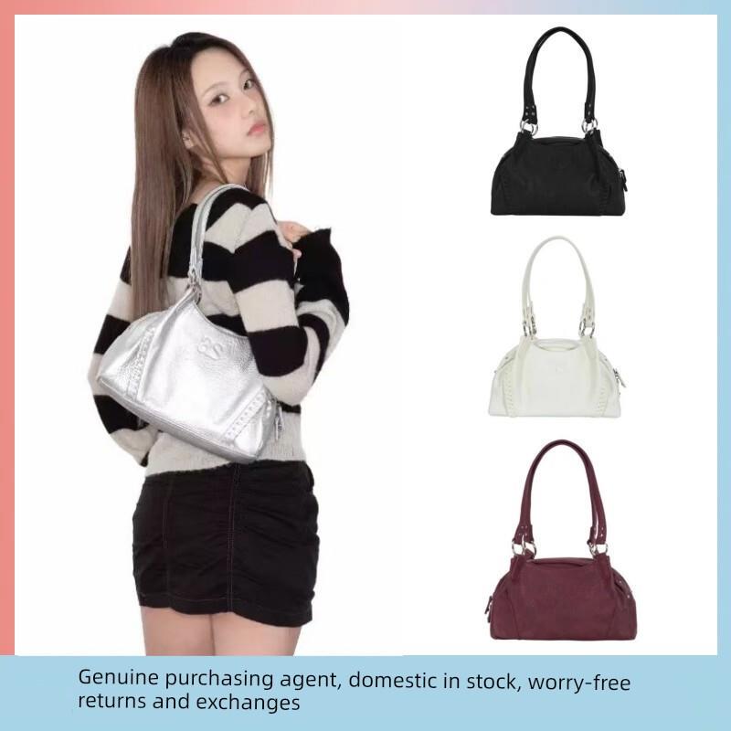 In Stock~ Korean Allason Hobo Bag, Same Style as Lee Hyo-Jae, Leather Motorcycle Shoulder Underarm Bag, Large Capacity Handbag