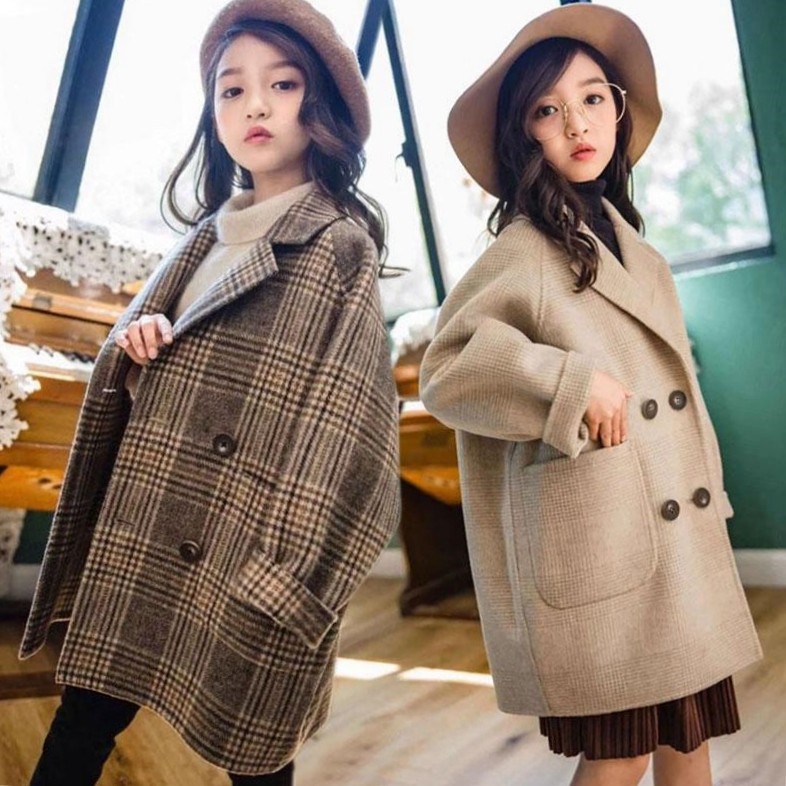 What about the children? the long version of the great coat of 2022 Spring and autumn new foreign plaid Mao, and the great girl suit jacket tide