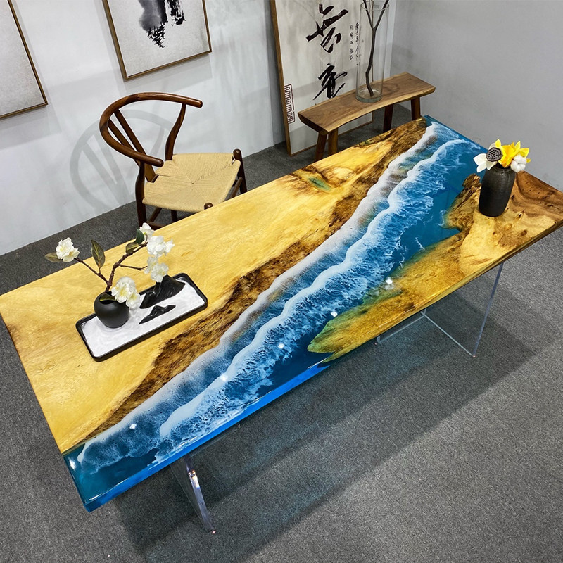 River Table Tea Table Wood Board Tea Table Stand Solid Wood Table Top Walnut Wood Large Plate Table Log Wave epoxy table