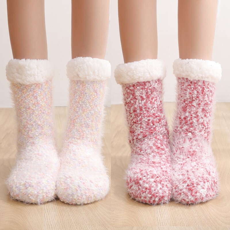 Floor Socks for Girls, Fleece-Lined Snow Socks, Autumn and Winter Warm Thickened Sleep Socks, Christmas Stocking Slippers, Carpet Socks