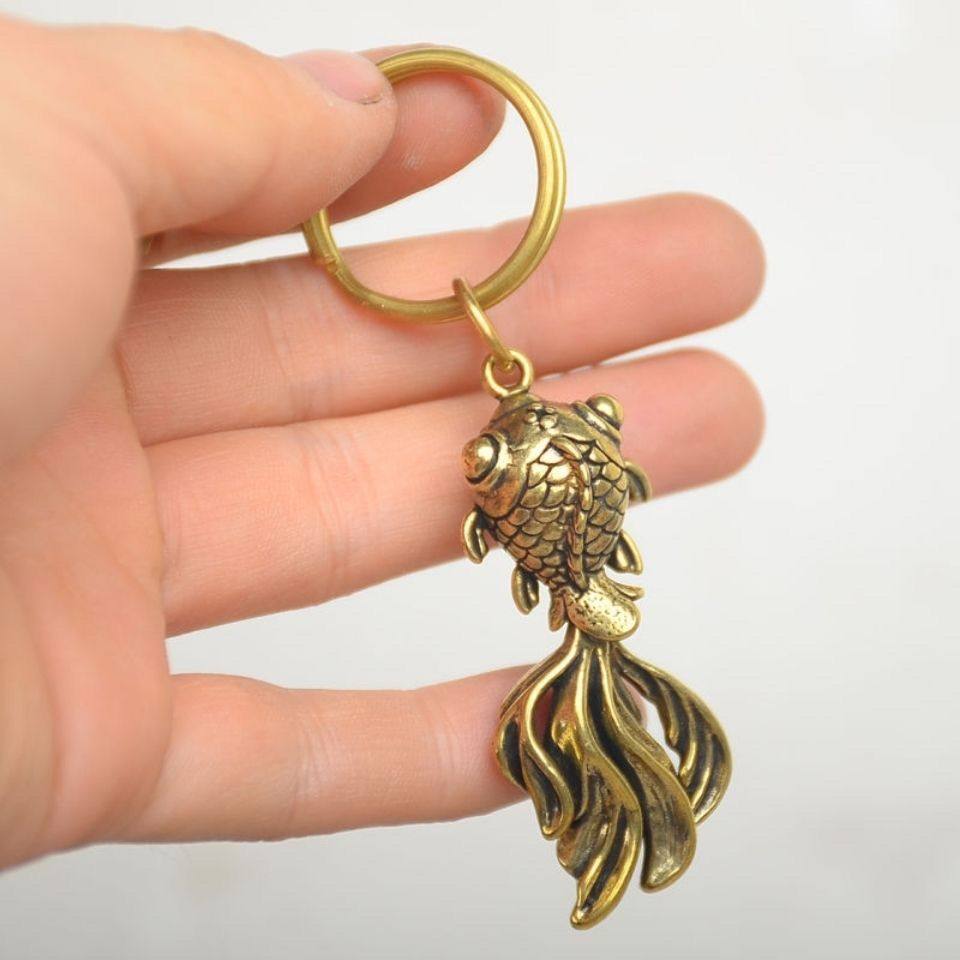 Brass small goldfish key buckle pendant carp Leap Longmen bail Ping An auto ornament handmade creative tail movable-Taobao