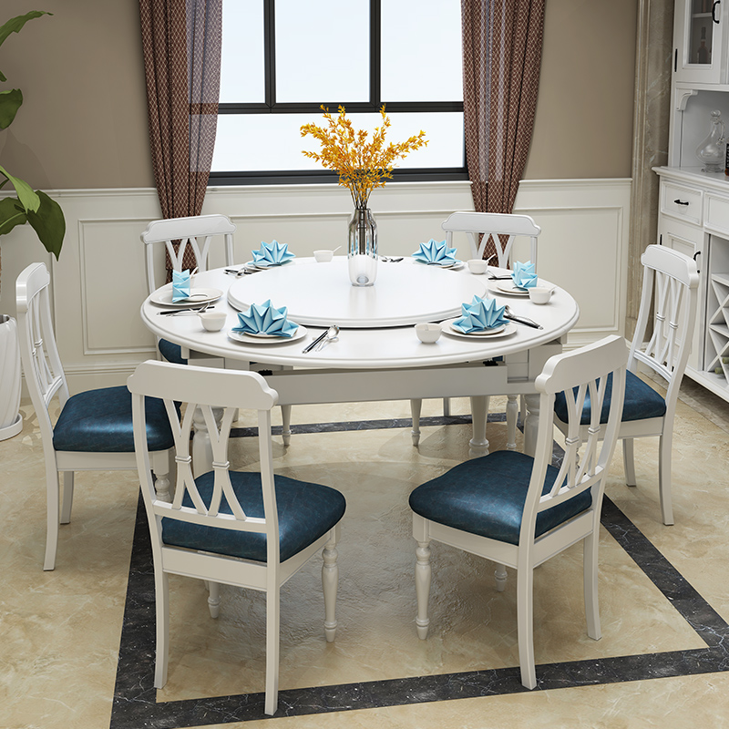 American rural solid wood dining table and chairs combined with telescopic round table folding folding small family furniture multifunctional domestic dining table
