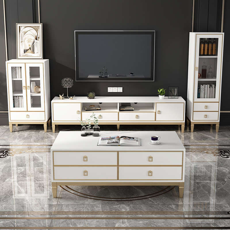Light luxury post-modern TV cabinet coffee table combination Nordic floor cabinet Hong Kong style living room furniture simple modern white coffee table