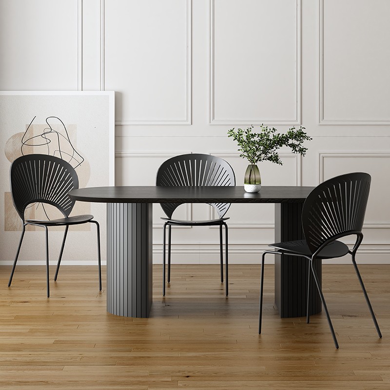 Italian light luxury Nordic solid wood dining table and chair combination French retro black small apartment marble oval simple