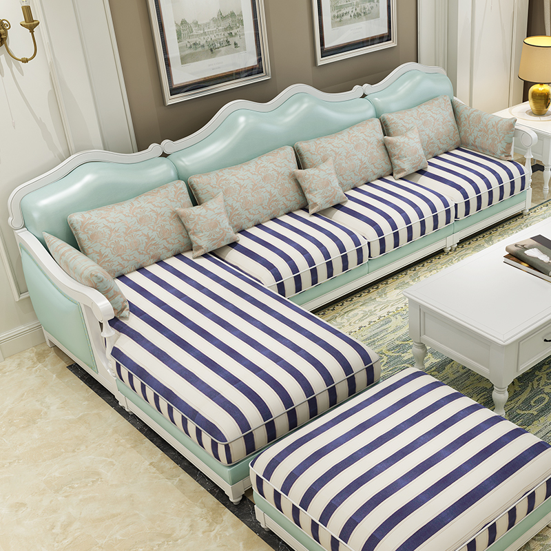 American solid wood sofa Mediterranean fabric sofa small family type real leather sofa minimalist casual Eurostyle corner sofa