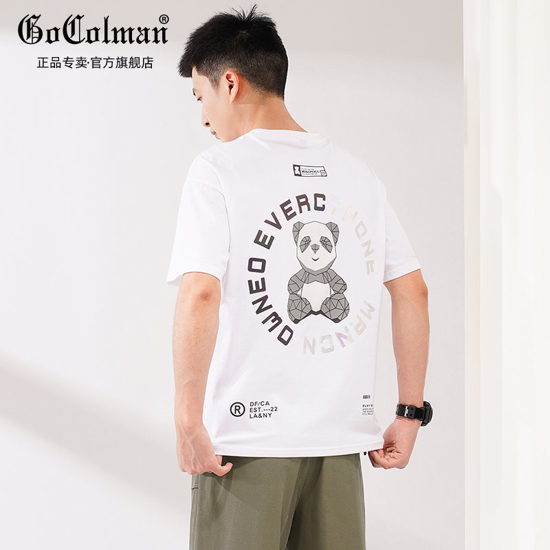 GoColman summer thin round neck short-sleeved men's 2022 new ins national tide panda printing bottoming cotton T-shirt