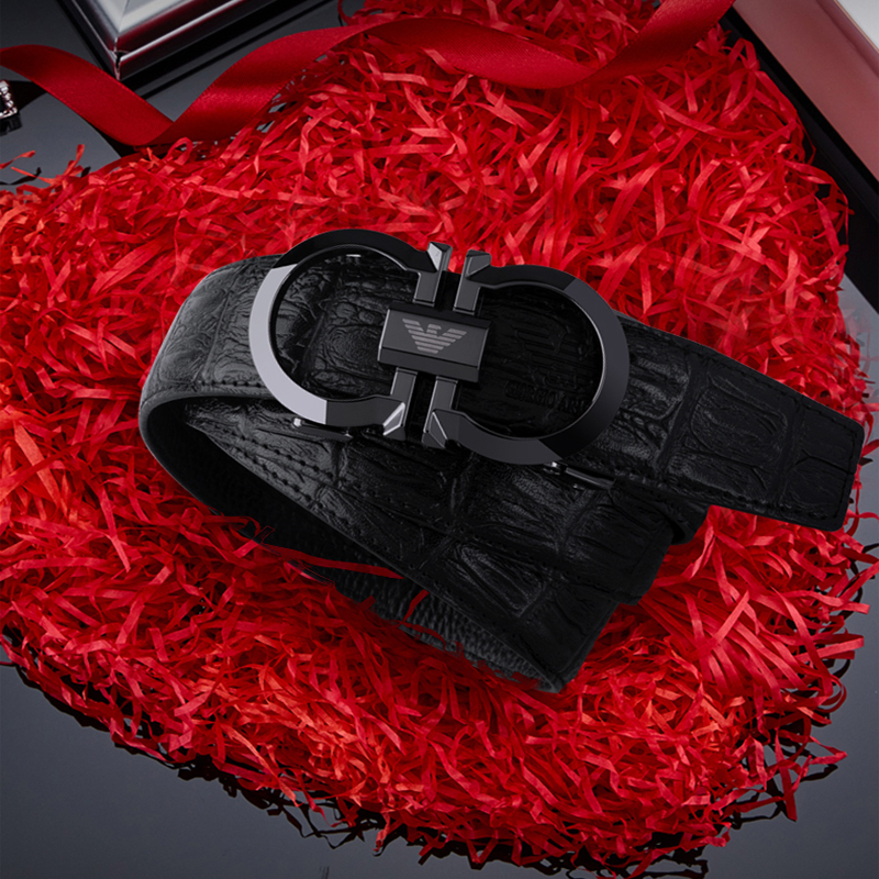 New Armani Belt Men's Leather Young Automatic Buckle Luxury Brand Pants Belt Solid Wood Gift Box