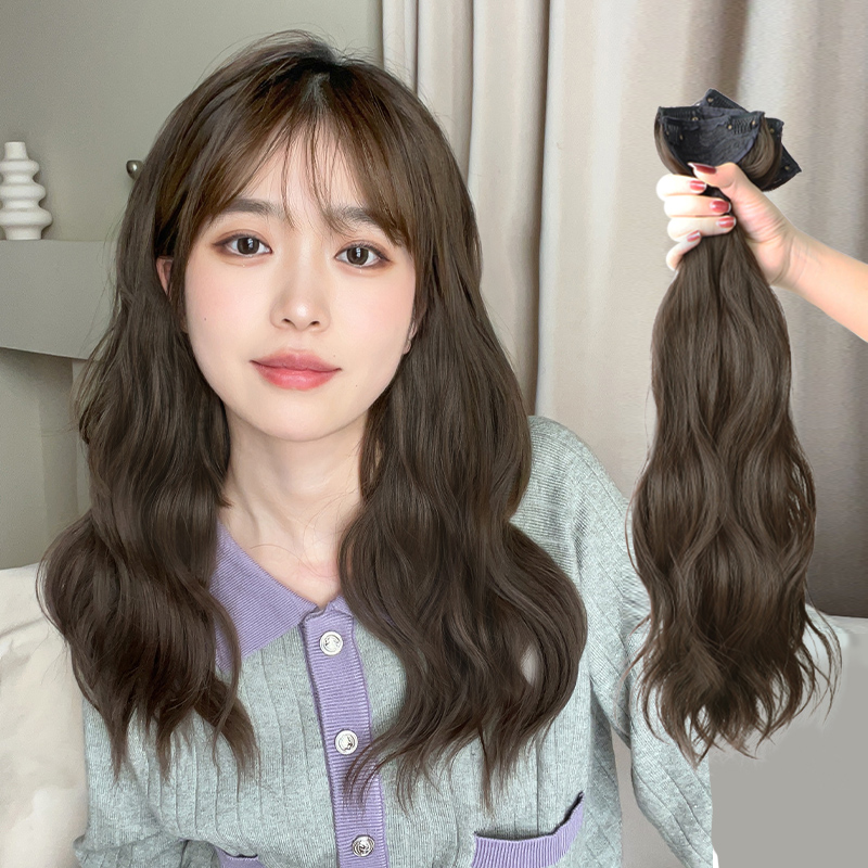 Fake Hairpiece Woman three-piece curly hair Fat sheet Invisible Growth Fluffy medium Long hair one piece of water corrugated pick-up-Taobao