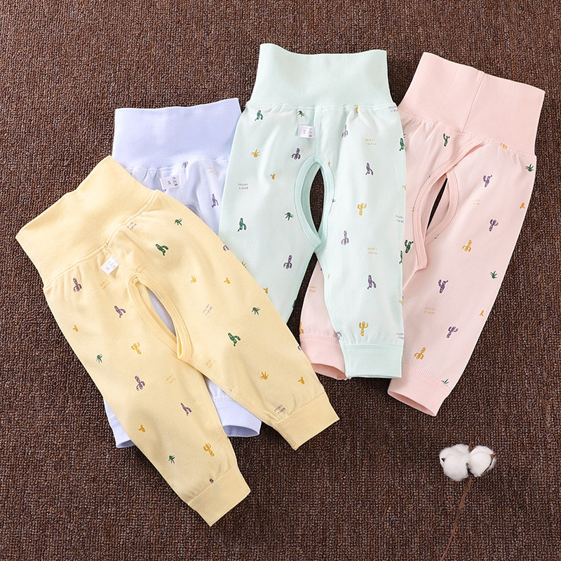 Newborn baby spring and autumn pure cotton sweats pants male and female baby high waist belly pants single layer pants