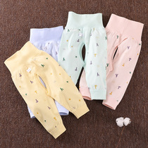 Newborn baby spring and fall pure cotton open crotch pants male and female baby high waist and sweatpants without bone and autumn pants single layer line pants