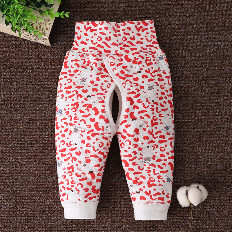 Men's and women's baby autumn and winter quilted warm high-waisted pants 0-1 years old semi-newborn infant belly protection open pants cotton pants