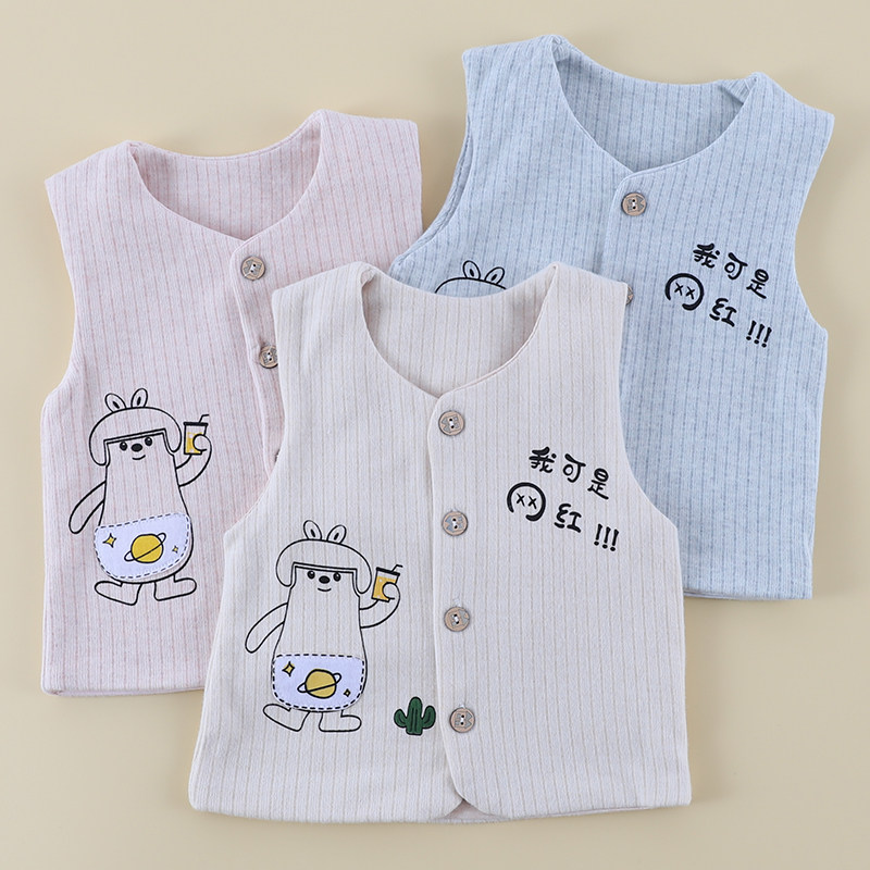 Baby net red pure cotton double layer spring autumn style baby with small vest warm waistcoat without skull shoulder internal hitch