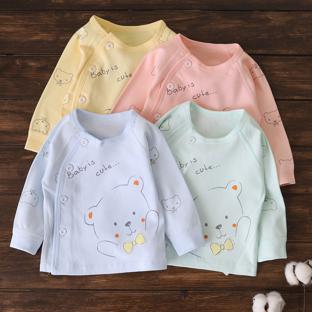 Newborn baby pure cotton one-piece top 0-3 months male and female baby bottoming autumn clothes sanitary clothes pair placket long-sleeved clothes