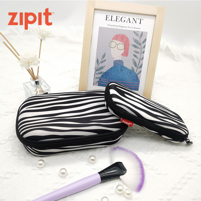 ZIPIT Zebra Print Fashion Lunch Box Storage Box Large Capacity Cosmetic Box Carry-on Wash Bag Portable Pen Case